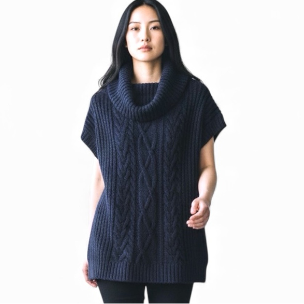 Express Navy Blue Cable Knit Sweater Longline Crop Sleeves Large Y2K Cabincore